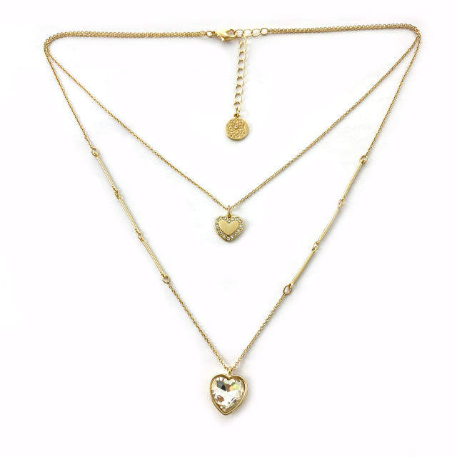 Concise clear glass heart two layer dainty necklace