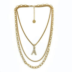 3 layer initial A letter chain necklace