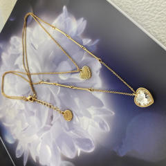 Concise clear glass heart two layer dainty necklace
