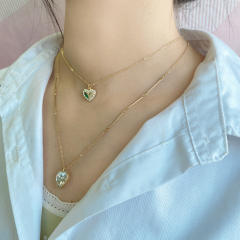 Concise clear glass heart two layer dainty necklace