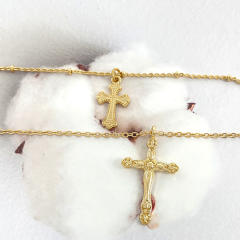 Vintage cross pendant two layer dainty necklace