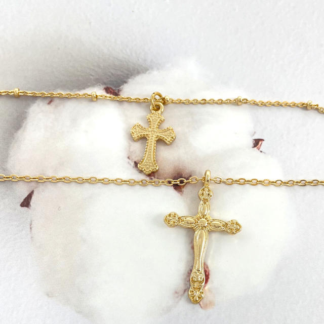 Vintage cross pendant two layer dainty necklace