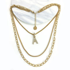 3 layer initial A letter chain necklace
