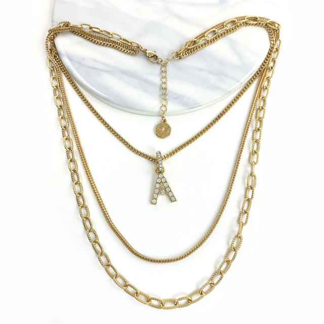 3 layer initial A letter chain necklace