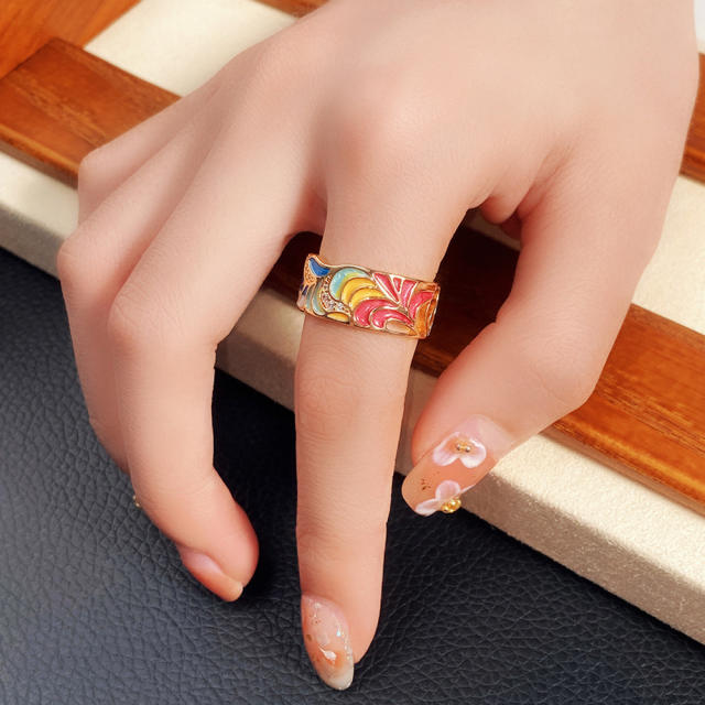 Hiphop punk trend color enamel copper ring band