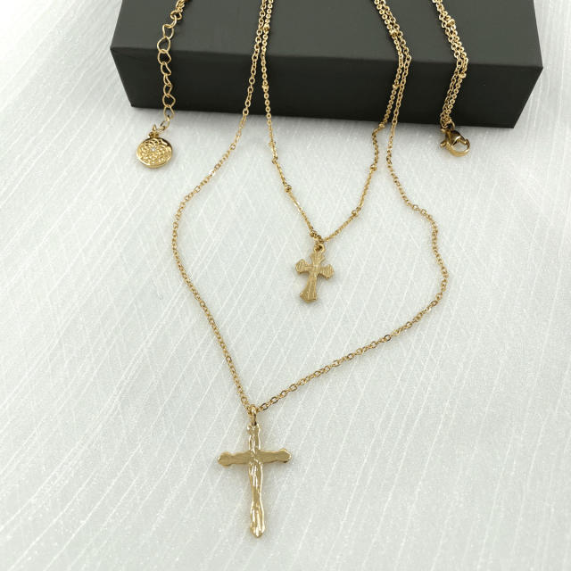 Vintage cross pendant two layer dainty necklace