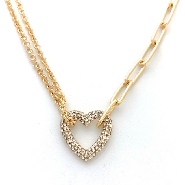 Unique diamond heart metal chain choker necklace