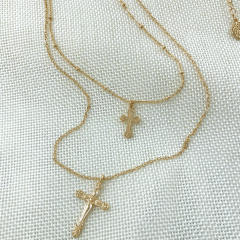 Vintage cross pendant two layer dainty necklace