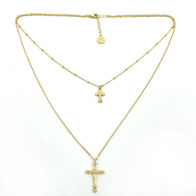 Vintage cross pendant two layer dainty necklace