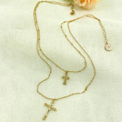 Vintage cross pendant two layer dainty necklace