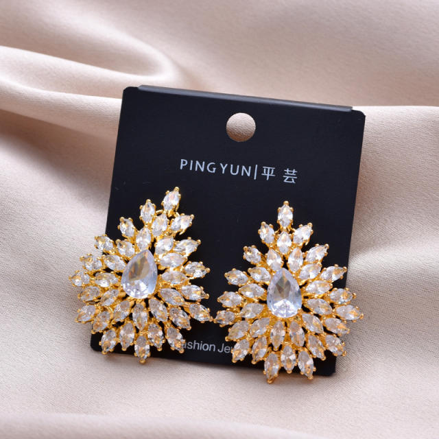 Elegant cubic zircon pave setting 925 needle diamond earrings