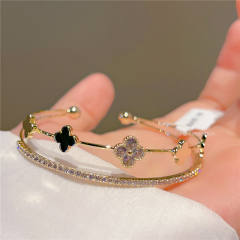 Korean fashion real gold plated clover diamond bangle