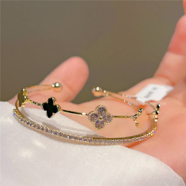Korean fashion real gold plated clover diamond bangle