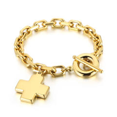 Hiphop chunky cross charm stainless steel necklace bracelet