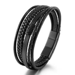 Occident fashion stainless steel buckle pu leather bracelet for men