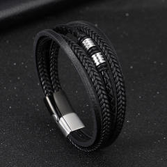 Occident fashion pu leather stainless steel bangle for men