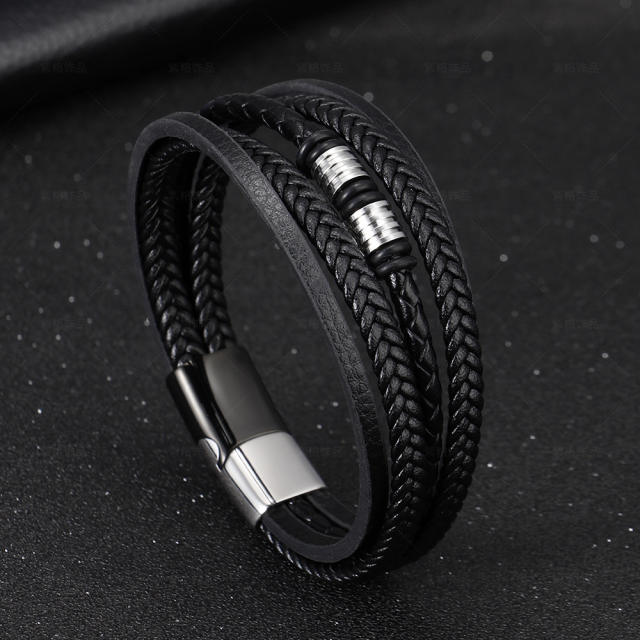 Occident fashion pu leather stainless steel bangle for men