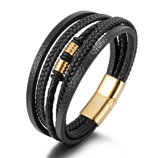 Occident fashion pu leather stainless steel bangle for men