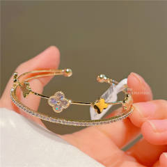 Korean fashion real gold plated clover diamond bangle