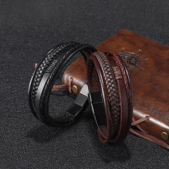 Occident fashion stainless steel buckle pu leather bracelet for men