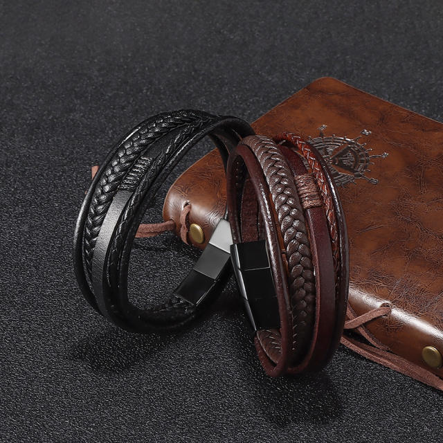 Occident fashion stainless steel buckle pu leather bracelet for men