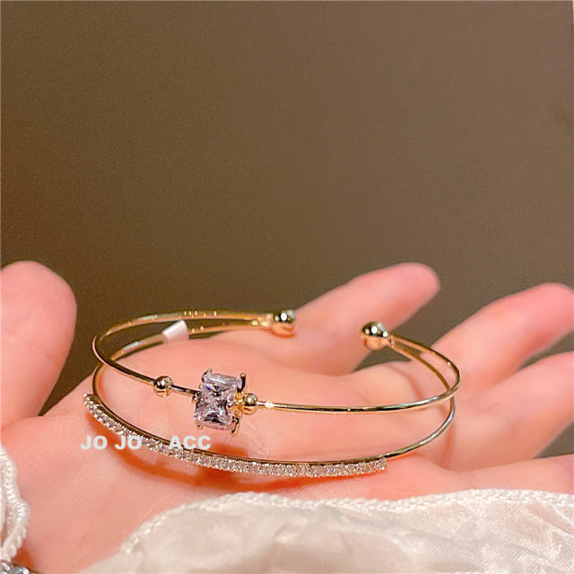 Chic design cubic zircon setting real gold plated bangle