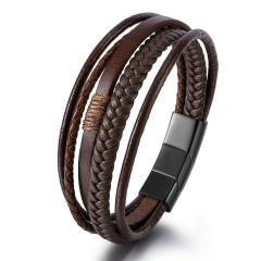 Occident fashion stainless steel buckle pu leather bracelet for men
