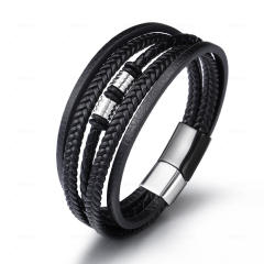 Occident fashion pu leather stainless steel bangle for men