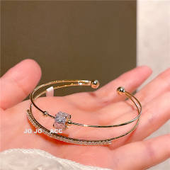 Chic design cubic zircon setting real gold plated bangle
