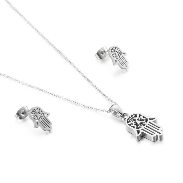 Chic hasma pendant stainless steel necklace set