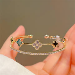 Korean fashion real gold plated clover diamond bangle