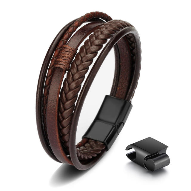 Occident fashion stainless steel buckle pu leather bracelet for men