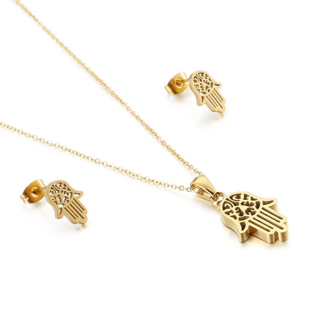 Chic hasma pendant stainless steel necklace set