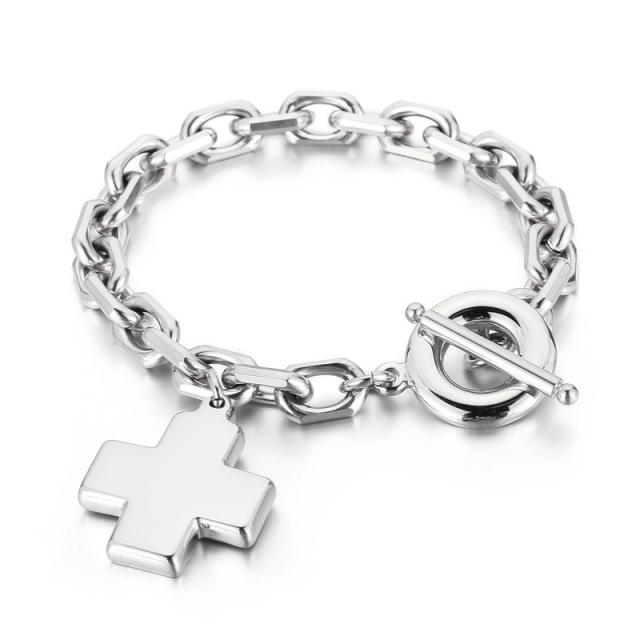 Hiphop chunky cross charm stainless steel necklace bracelet