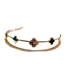 Classic color cubic zircon clover real gold plated copper bangle