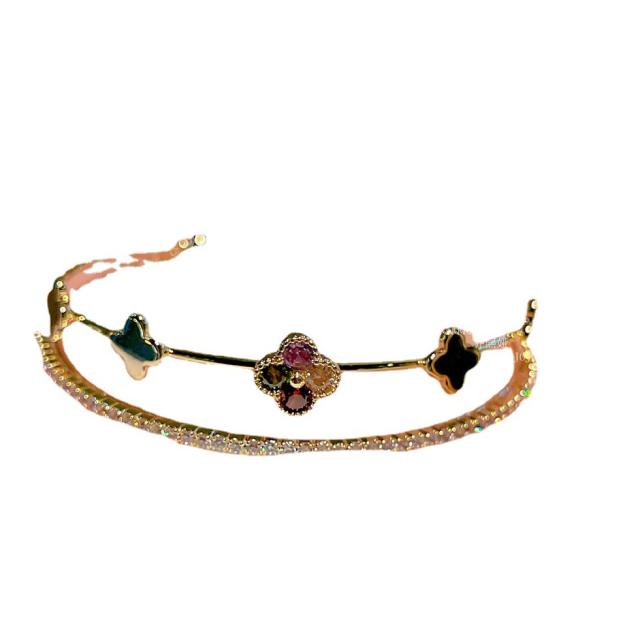Classic color cubic zircon clover real gold plated copper bangle