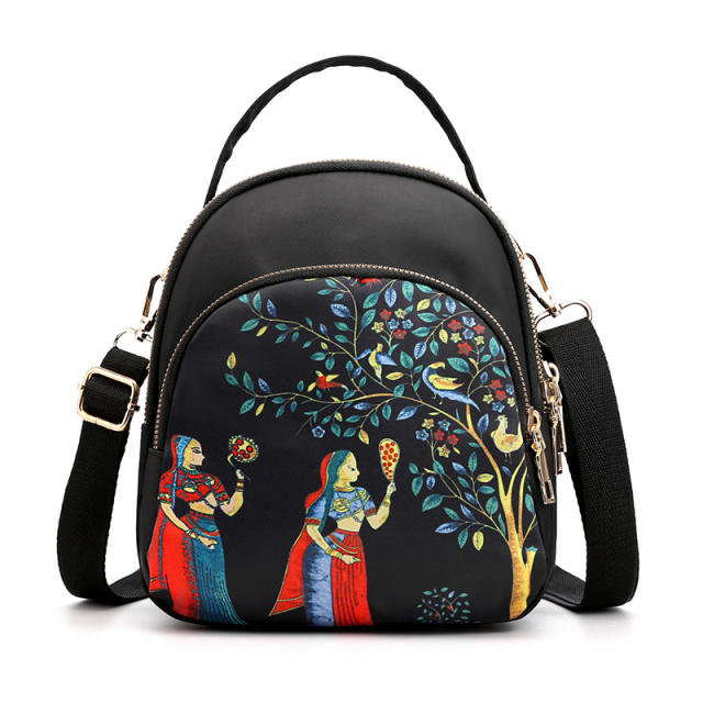 National pattern nylon crossbody bag