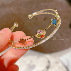 Classic color cubic zircon clover real gold plated copper bangle
