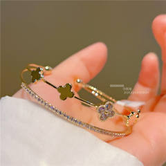 Korean fashion real gold plated clover diamond bangle