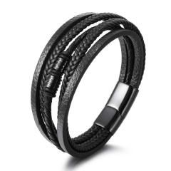 Occident fashion pu leather stainless steel bangle for men