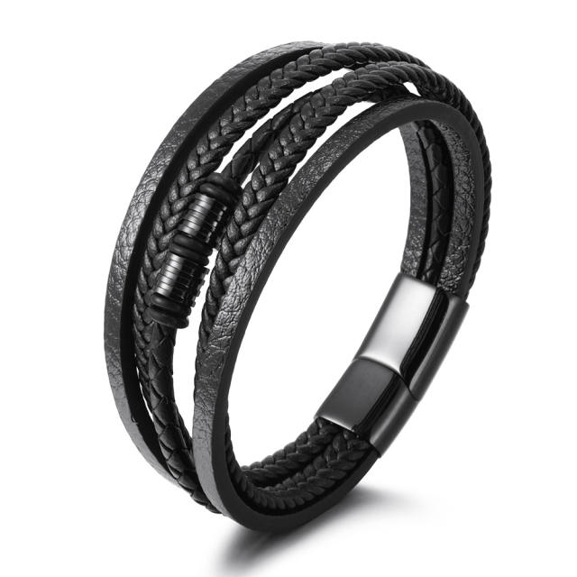 Occident fashion pu leather stainless steel bangle for men