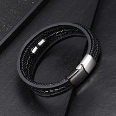 Occident fashion pu leather stainless steel bangle for men
