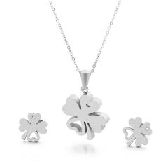 Sweet clover stainless steel necklace set