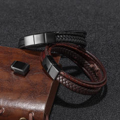 Occident fashion stainless steel buckle pu leather bracelet for men