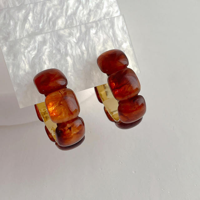 Concise acrylic flower copper hoop earrings