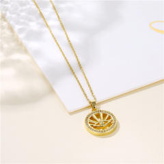 INS elegant hollow evil eye round piece copper pendant stainless steel chain necklace