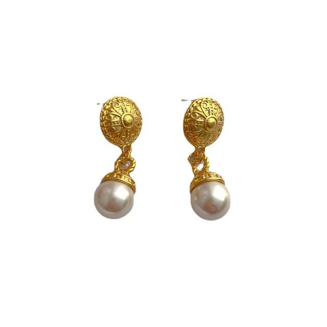 Vintage real gold plated copper pearl earrings