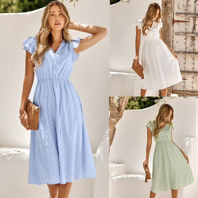 Casual plain color summer midi dress