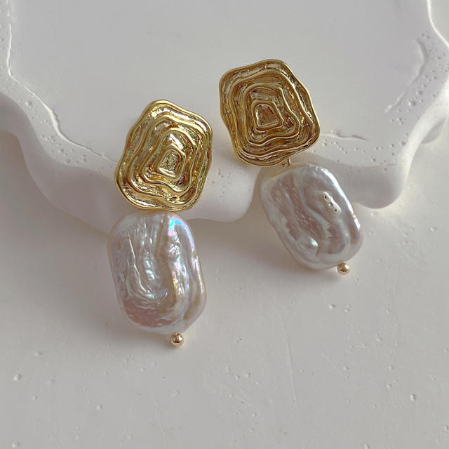 Baroque pearl real gold plated copper earrings