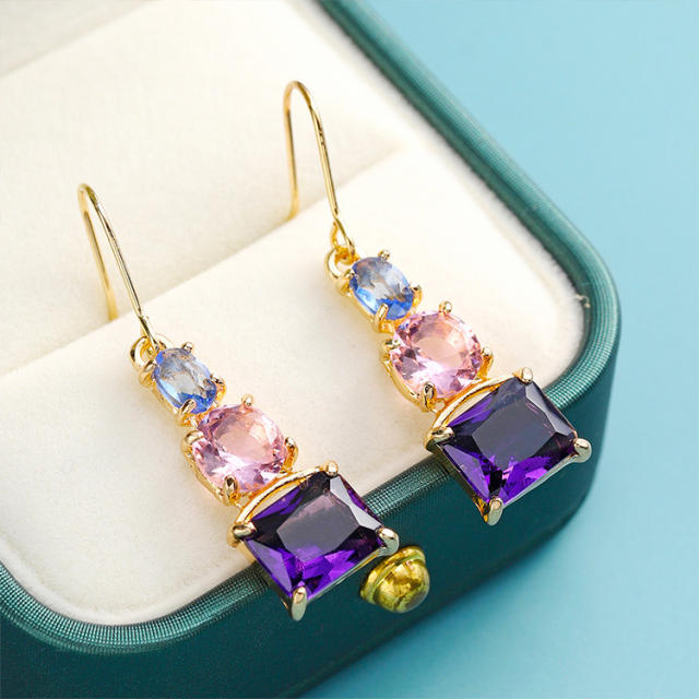 Korean fashion amethyst copper earrings